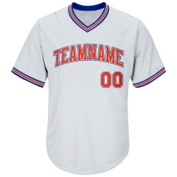 Benutzerdefinierte Orange-Royal Baseball Rib-Strick Shirt Jersey Weiß Throwback Authentic Benutzerdefinierte Orange-Royal Baseball Rib-Strick Shirt Jersey Weiß Throwback Authentic