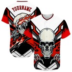 Authentisches Baseball Custom Skull Weiß Trikot Rot-Schwarz 3D Authentisches Baseball Custom Skull Weiß Trikot Rot-Schwarz 3D
