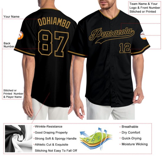 Custom Gold Baseball Schwarz Authentic Schwarz-Old Jersey