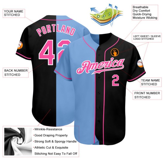 Baseball Pink-Light Jersey Authentic Blau Split Schwarz Custom Fashion Baseball Pink-Light Jersey Authentic Blau Split Schwarz Custom Fashion