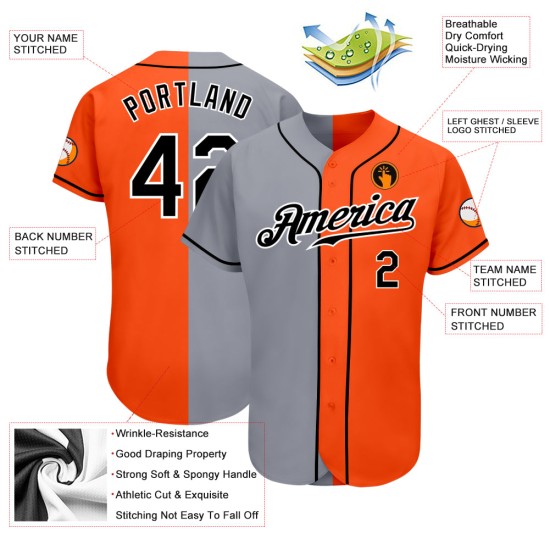 Split Fashion Custom Schwarz-Grau Authentic Jersey Orange Baseball Split Fashion Custom Schwarz-Grau Authentic Jersey Orange Baseball