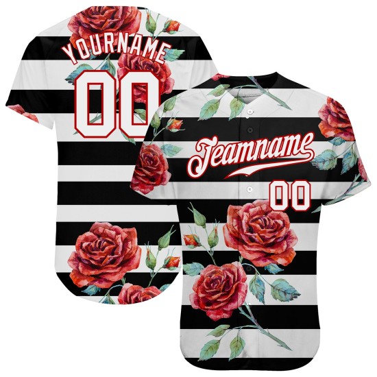 Weiß-Rot Authentic Custom Jersey 3D Design Mandalas Schwarz Baseball Muster