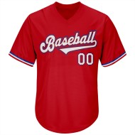 Baseball Custom Weiß-Royal Rippenstrick Rot Jersey Shirt Authentic Throwback