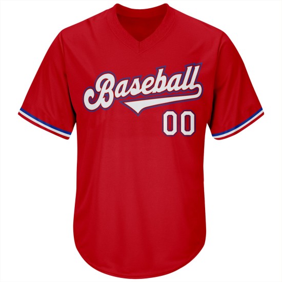 Baseball Custom Weiß-Royal Rippenstrick Rot Jersey Shirt Authentic Throwback