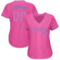 Blaues Baseball-Trikot in Pink-Hellpink, authentisch Blaues Baseball-Trikot in Pink-Hellpink, authentisch