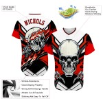Authentisches Baseball Custom Skull Weiß Trikot Rot-Schwarz 3D Authentisches Baseball Custom Skull Weiß Trikot Rot-Schwarz 3D