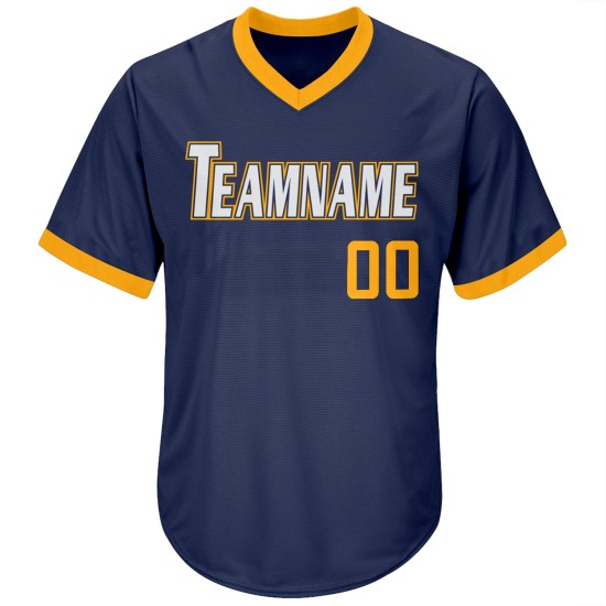 Shirt Custom Throwback Authentic Navy Gold-Weiß Jersey Rippstrick Baseball
