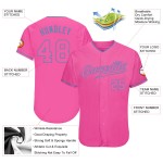 Blaues Baseball-Trikot in Pink-Hellpink, authentisch Blaues Baseball-Trikot in Pink-Hellpink, authentisch