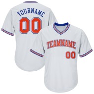 Benutzerdefinierte Orange-Royal Baseball Rib-Strick Shirt Jersey Weiß Throwback Authentic