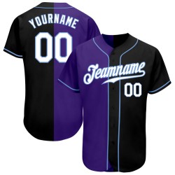 Benutzerdefinierte Schwarz Weiß-Lila Authentic Jersey Baseball Fashion Split