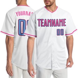 Blau-Rosa Jersey Authentic Light Custom Baseball Weiß