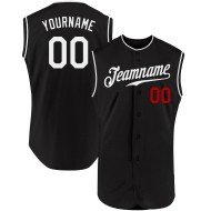 Baseball Schwarz Jersey Custom Weiß-Rot Ärmellos Authentisch