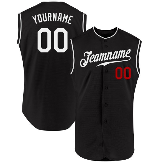 Baseball Schwarz Jersey Custom Weiß-Rot Ärmellos Authentisch Baseball Schwarz Jersey Custom Weiß-Rot Ärmellos Authentisch