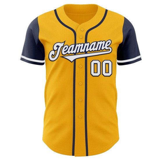 Zwei benutzerdefinierte weiß-marineblau goldfarbene Baseball-Trikots Zwei benutzerdefinierte weiß-marineblau goldfarbene Baseball-Trikots