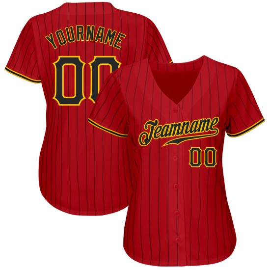 Benutzerdefinierte schwarz rot Jersey authentische Baseball Nadelstreifen schwarz-gold Benutzerdefinierte schwarz rot Jersey authentische Baseball Nadelstreifen schwarz-gold