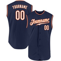 Jersey Authentic Navy Ärmellos Custom Baseball Weiß-Orange