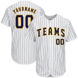 Jersey Authentic Baseball Weiß Custom Navy Navy-Gold Nadelstreifen