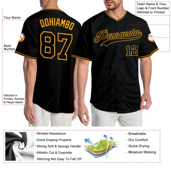 Baseball Schwarz-Gold Trikot Authentic Custom Schwarz