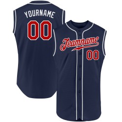 Baseball Trikot Authentic Navy Custom Rot-Weiß Ärmellos