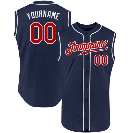 Baseball Trikot Authentic Navy Custom Rot-Weiß Ärmellos Baseball Trikot Authentic Navy Custom Rot-Weiß Ärmellos