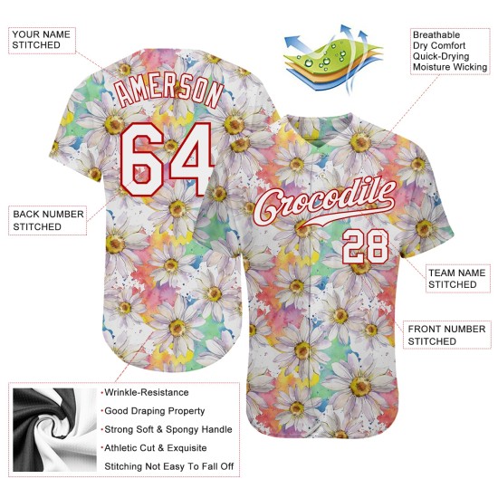 Jersey Muster Weiß Custom Baseball 3D Weiß-Rot Authentische Daisy Design