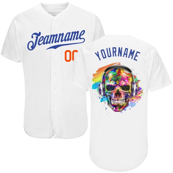 Authentisches weißes Custom Fashion Skull Royal-Orange Jersey Baseball Authentisches weißes Custom Fashion Skull Royal-Orange Jersey Baseball