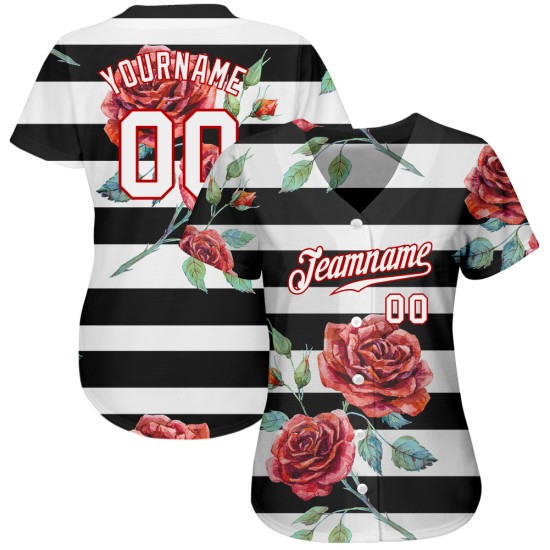 Weiß-Rot Authentic Custom Jersey 3D Design Mandalas Schwarz Baseball Muster