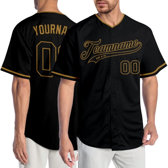 Custom Gold Baseball Schwarz Authentic Schwarz-Old Jersey
