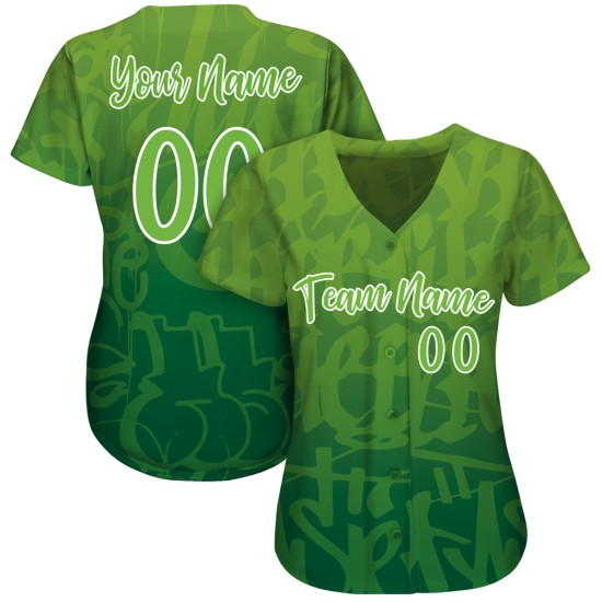 Baseball Jersey Graffiti Grün Benutzerdefiniertes authentisches Muster Grün-Weiß 3D