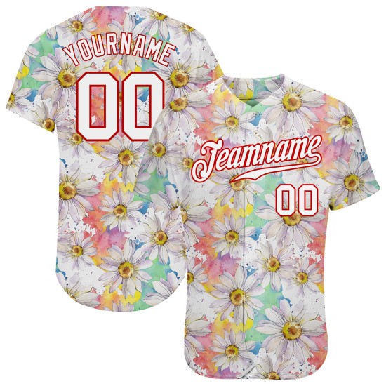 Jersey Muster Weiß Custom Baseball 3D Weiß-Rot Authentische Daisy Design
