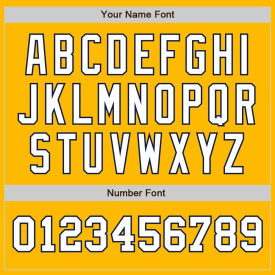 Zwei benutzerdefinierte weiß-marineblau goldfarbene Baseball-Trikots Zwei benutzerdefinierte weiß-marineblau goldfarbene Baseball-Trikots