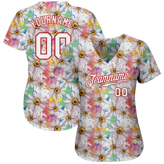 Jersey Muster Weiß Custom Baseball 3D Weiß-Rot Authentische Daisy Design