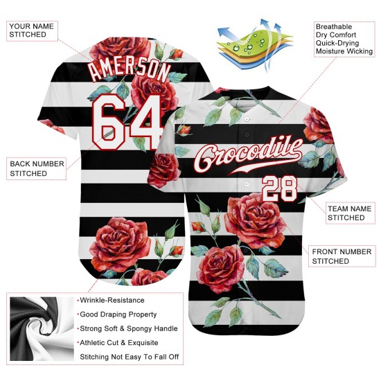 Weiß-Rot Authentic Custom Jersey 3D Design Mandalas Schwarz Baseball Muster
